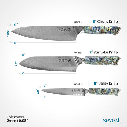 Damascus Kitchen Knife | 67-Layer Damascus Steel | 13” Professional Chef Knife | Ergonomic Wood & Resin Handle | Gift Box Included (Blue, 1 Piece)