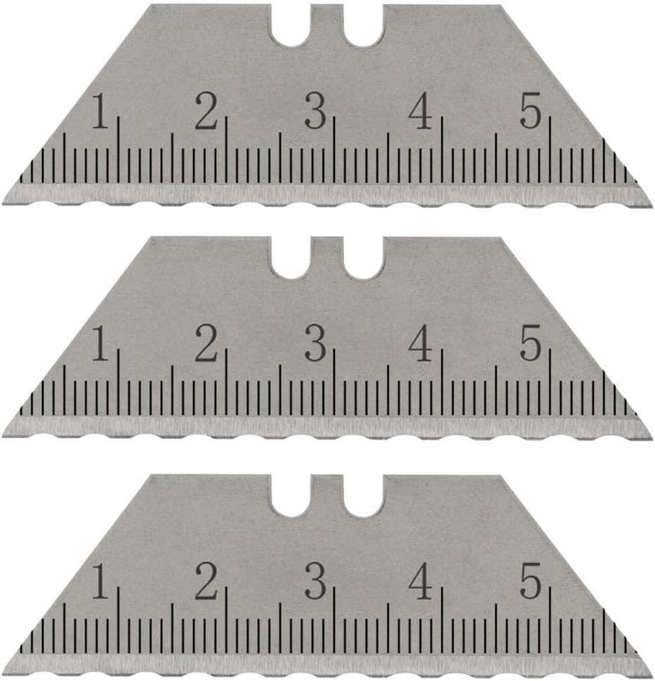NDZ Performance Serrated Steel Blade Replacement for Utility Knife & Box Cutters, Custom Double Sided Laser Engraved Designs, Silver - Skull - 3 Pack