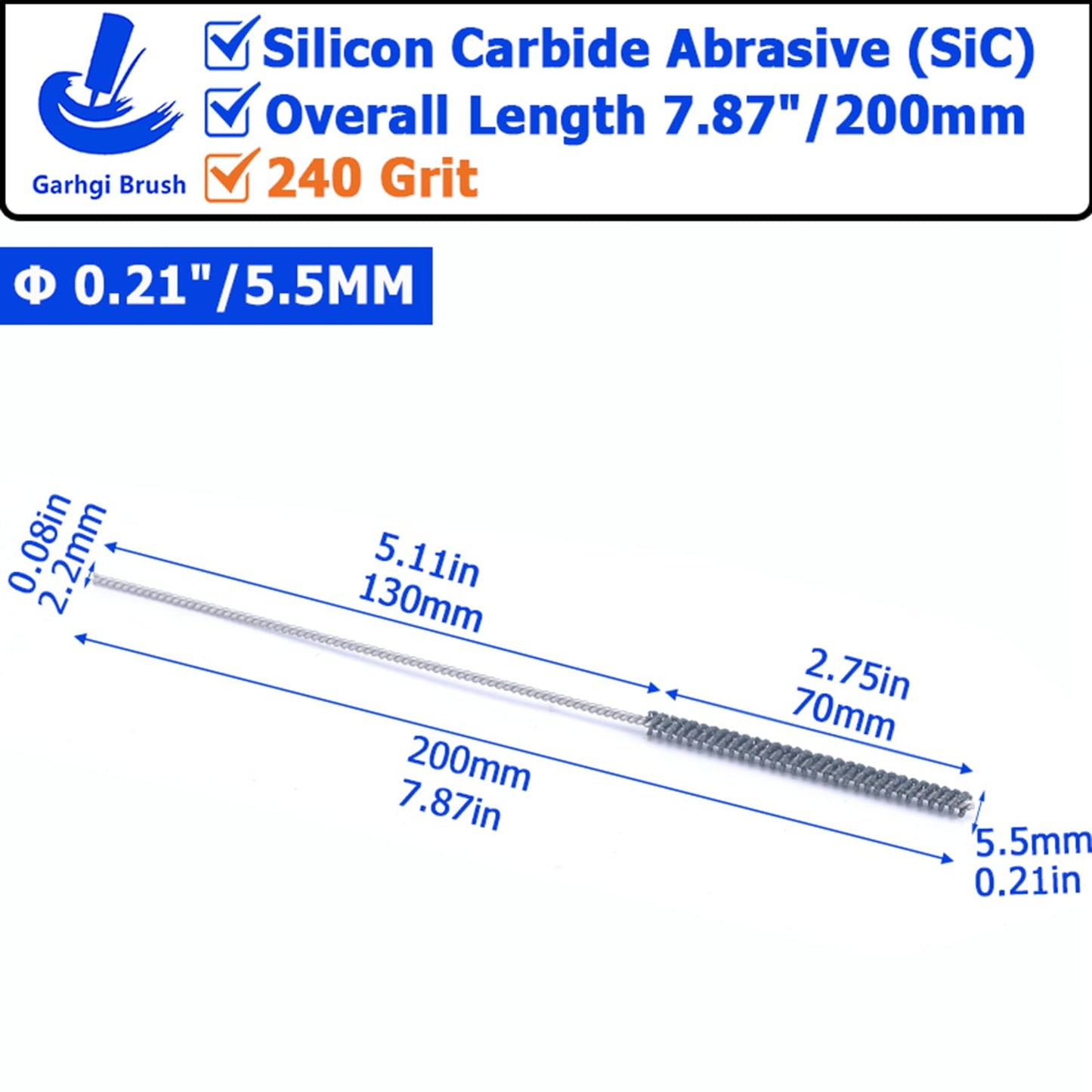 Garhgi 0.177" (4.5mm) Cylinder Hone Brush, 240 Grit Silicon Carbide Abrasive Nylon Spheres for Metal Stainless Steel Cast Iron Deburring Deglazing Surface Finishing Small Diameters