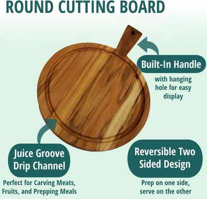 EcoDecors 18"x14" Extra Large Teak Cutting Board, Edge Grain Wood with Juice Groove & Handle, FSC Certified for Kitchen, Carving & Butcher Block Prep