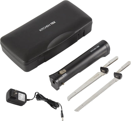 Restaurantware-Kitchen Tek Electric Knife Set, 1 Electric Knife With Motorized Handle - Includes 1 Bread and 1 Carving Tool, 1 Case, Black Plastic Food Cutter With Stainless Steel Blades