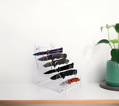 WANLIAN Dagger holder Hunting knife holder Fixed blade knife holder Acrylic tabletop display stand holds 6 knives (Black)
