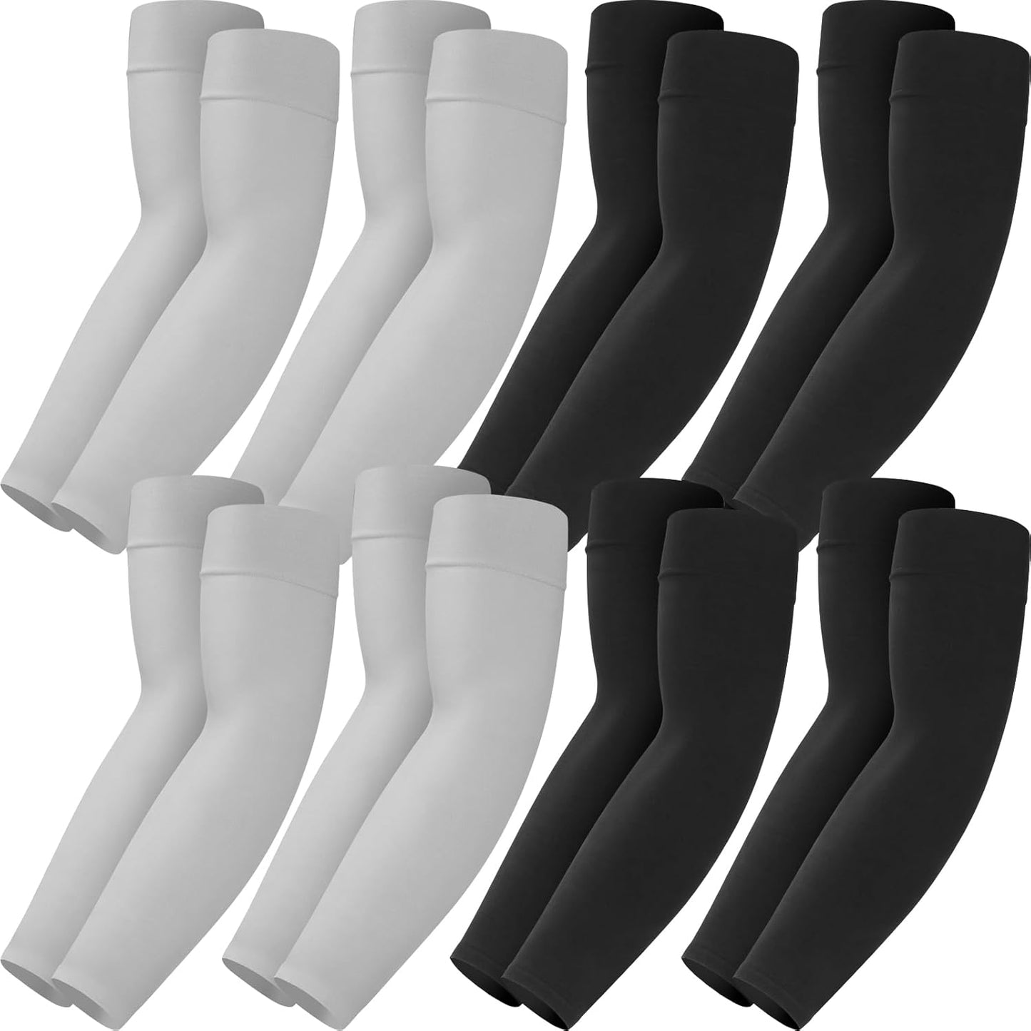 Mochabao 8 Pairs Soft Arm Sleeves, UV Sun Protection Cooling Compression Arm Covers for Outdoor Work, Sports, Men & Women
