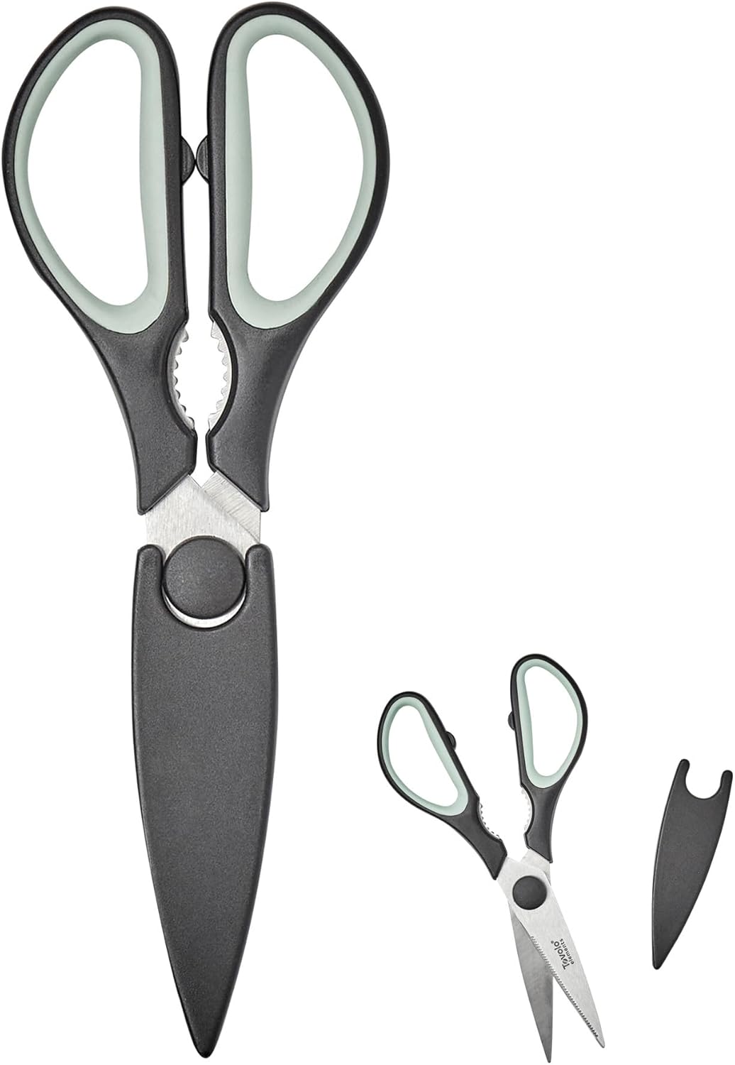 Tovolo Elements All Purpose Kitchen Shear with Cover Sheath Heavy Duty Meat Poultry Sharp Kitchen Utility Scissor Dishwasher Safe Soft Comfort Grip Silicone Handle Magnetic Sheath, Black & Blue Haze