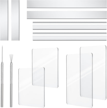 Amrules Clay Tools Kit, 12 PCS Polymer Clay Cutter Tools, Rectangle Shape Acrylic Press Board and Roller Pin Supplies Suitable for Shaping, Carving, Pottery Craft and DIY Projects