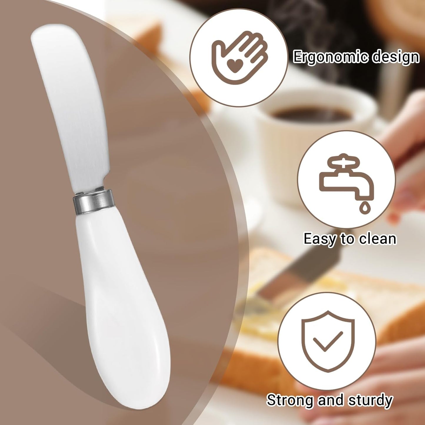 3 Pack Stainless Steel Butter Knife Cheese Spreader Knife with Porcelain Handle Mini Serving Tongs Sandwich Spreader for Kitchen