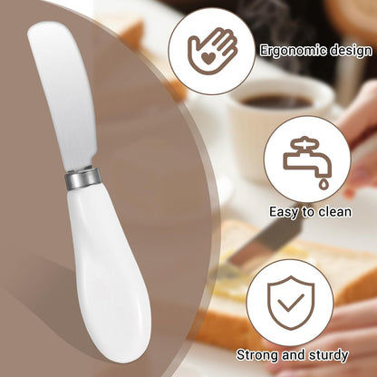 3 Pack Stainless Steel Butter Knife Cheese Spreader Knife with Porcelain Handle Mini Serving Tongs Sandwich Spreader for Kitchen