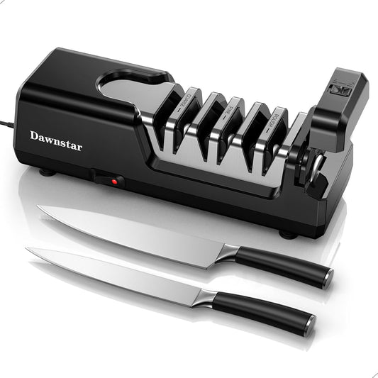 Electric Knife Sharpener, Precise 20° Diamond Knife Sharpener for Kitchen Knives, Quick Repairing in 40 Seconds, with Metal Dust Collection Box & Special Port for Scissors, Black