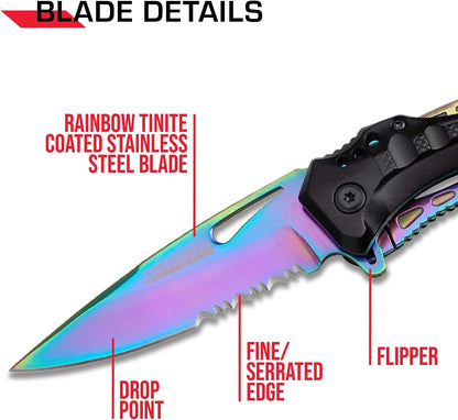 Tac-Force Folding Pocket Knife, 3.25-inch Serrated Blade, Orange Aluminum Handle, 7.75-inch Overall Length TF-705EM