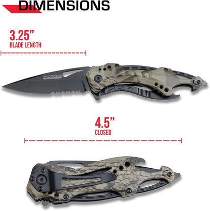 Tac-Force Folding Pocket Knife, 3.25-inch Serrated Blade, Orange Aluminum Handle, 7.75-inch Overall Length TF-705EM