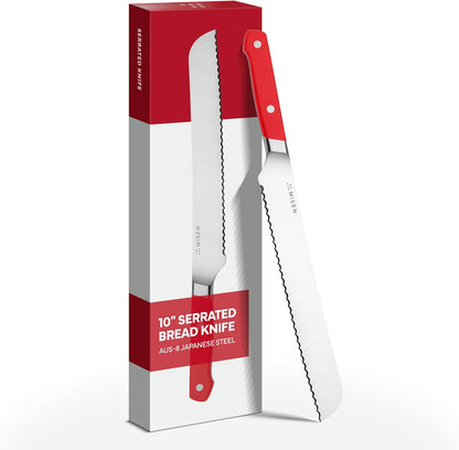 Misen Serrated Bread Knife - High-Carbon Japanese AUS8 Steel - Perfect for Soft Foods, Bread, Pastries, and Fruits - Verstatile Slicer, Razor-Sharp Edge, Durable Blade, Ergonomic Handle - 5", Blue