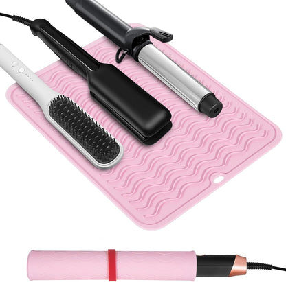 Heat Resistant Mat Oversize Curling Iron Mat Silicone Hot Hair Tools Mat for Hair Straightener,Flat Irons,Hair Styling Tools Countertop protection Portable Travel Mat 14.2" x 11"