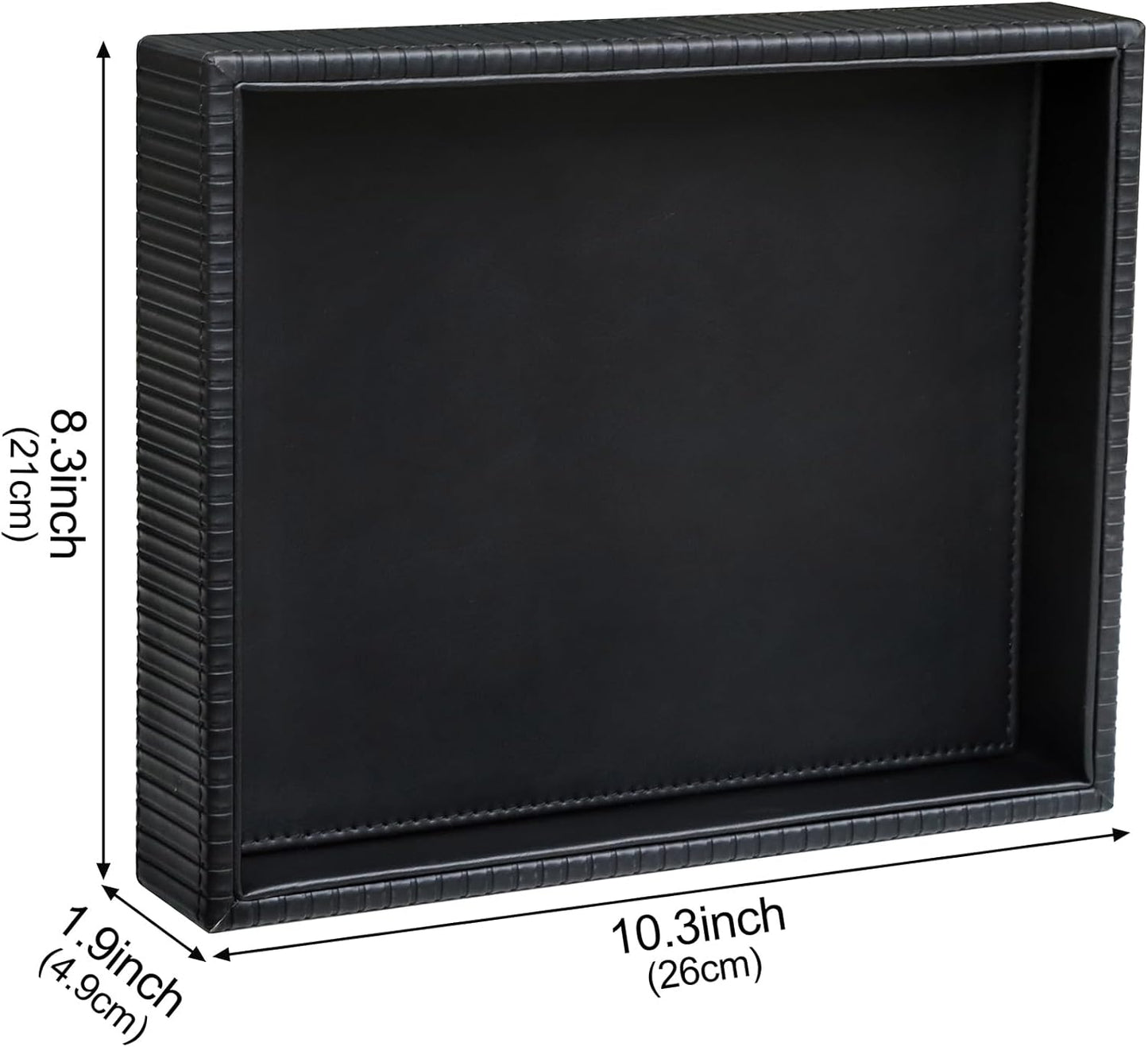 HofferRuffer Faux Leather Vanity Tray, Elegant Desktop Storage Organizer, Decorative Catchall for Perfume, Bathroom Valet, Nightstand or Dresser, 10.2 x 8.4 x 1.8 inches (Grey Stripe)