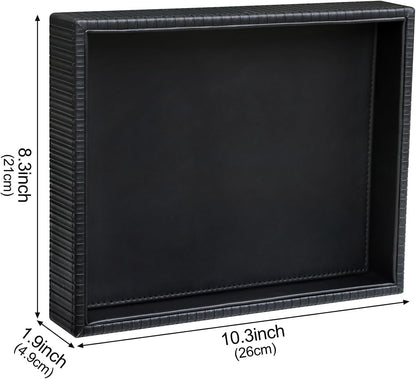 HofferRuffer Faux Leather Vanity Tray, Elegant Desktop Storage Organizer, Decorative Catchall for Perfume, Bathroom Valet, Nightstand or Dresser, 10.2 x 8.4 x 1.8 inches (Grey Stripe)