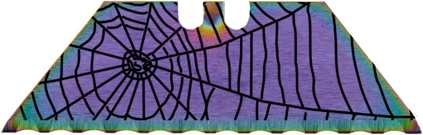 NDZ Performance Serrated Steel Blade Replacement for Berkling Utility Knife, Custom Double Sided Laser Engraved Designs, Rainbow - Skull - 5 Pack