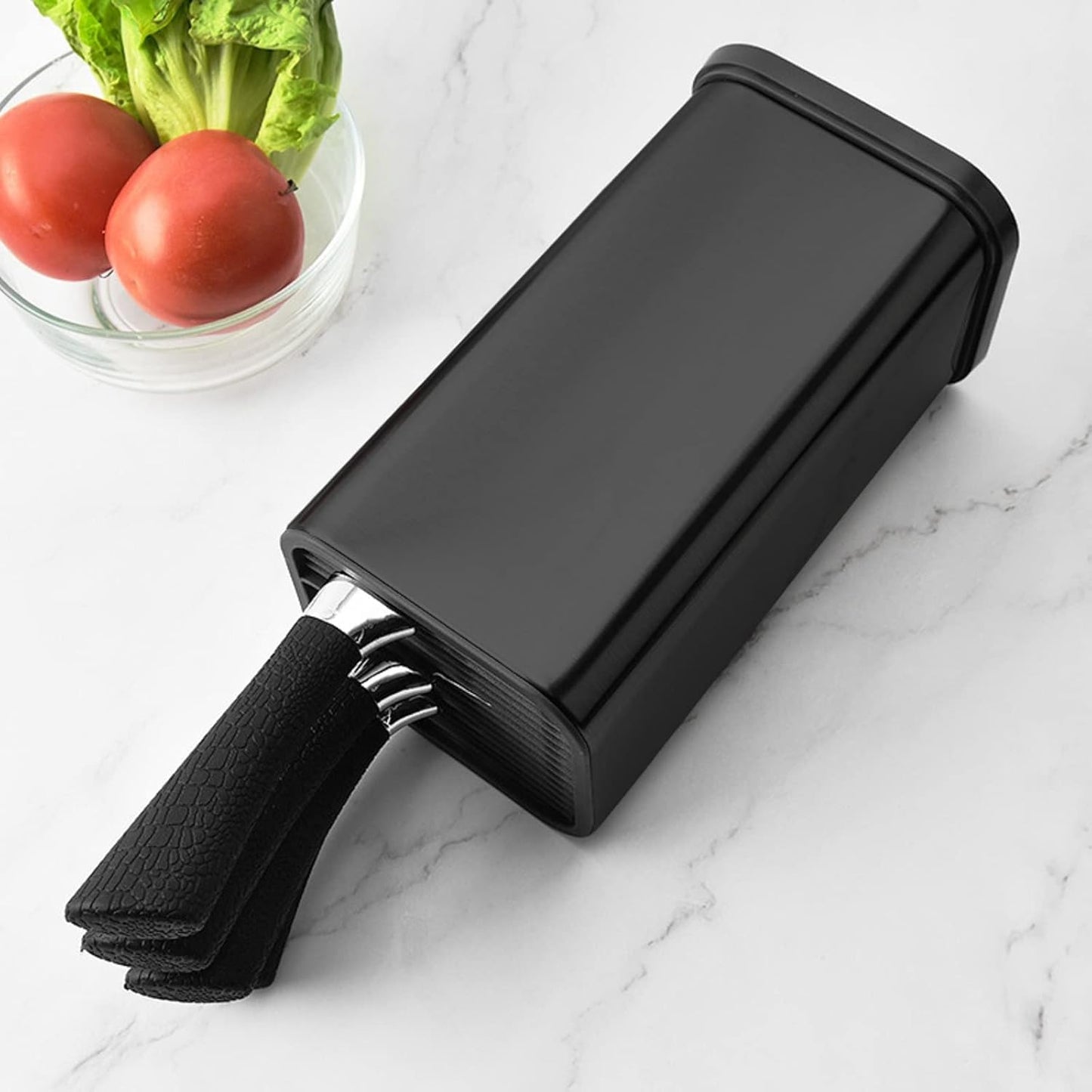Universal Knife Block for Kitchen, Stainless Steel Knife Storage Holder with Slots for Scissors and Sharpening Rod, Detachable Knife Organizer Stand, Unique Design to Protect Blades, Dishwasher Safe