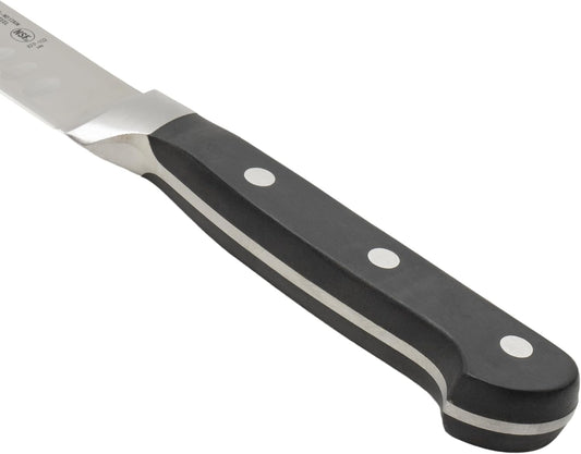 Winco 10" Fish/Roast Slicer w/Granton Edge, Triple Riveted, Full Tang Forged Blade