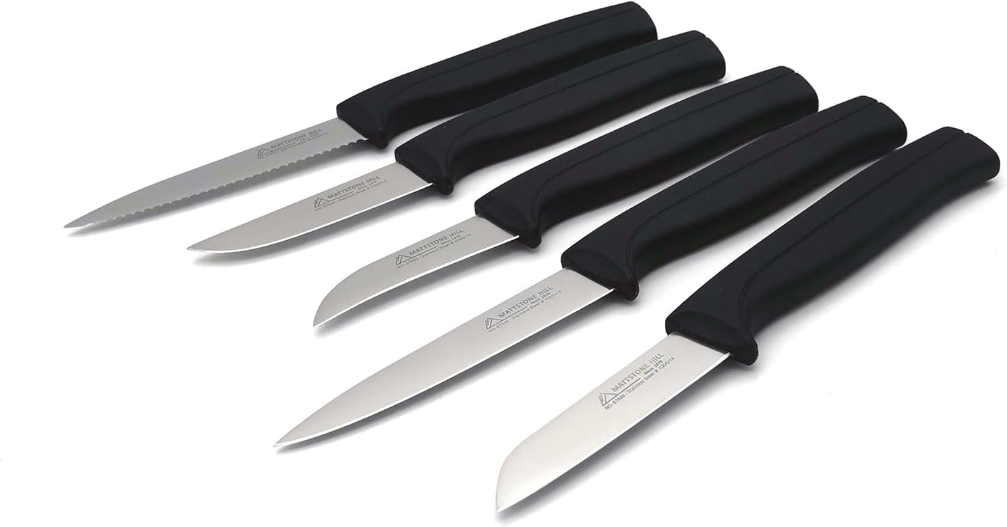 Kitchen Utility Knife - MATTSTONE HILL 4 Inch Paring Knife, Small Fruit & Vegetable Knife, Premium German Stell Blade, Black Handle