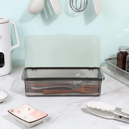 Cabilock Silverware Organizer with Lid Covered Silverware Tray for Drawer and Countertop,Uensil Drawer Organizer Flatware Storage Box for Chopsticks Spoons Forks Knives Holder