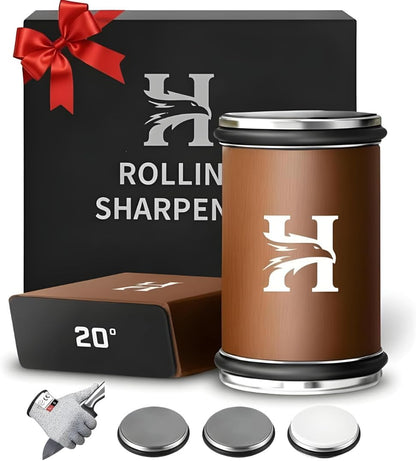 5 Angles High Carbon Stainless Steel Rolling Knife Sharpener with 400, 1000 & 3000 Replacement Discs - Blunt Knife Sharpening Kit with 12°, 15°, 17°, 19° and 22° Sharpening for Kitchen & Chef's Knives