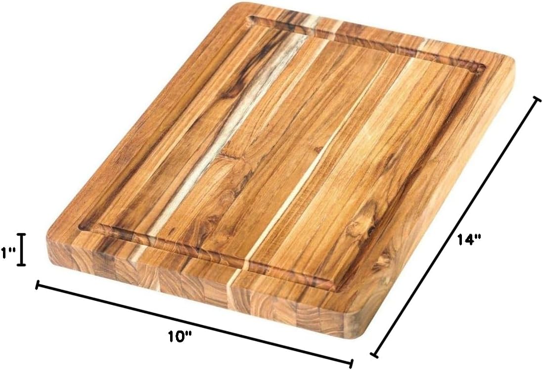 Teakhaus Carving Board with Juice Groove - Medium (M) Teak Wood Cutting Board 18”L x 14”W x 1” Thick - Lightweight, Sustainably Harvested & FSC Certified - Knife Friendly with Beeswax Oil Finish