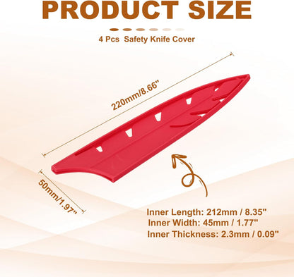 PATIKIL ABS Safety Knife Cover Sleeves for 8" Chef Knife, Universal Chopping Edge Guard Blade Protector Sheath for Kitchen Bar, Red, 21.2cm L, Pack of 4