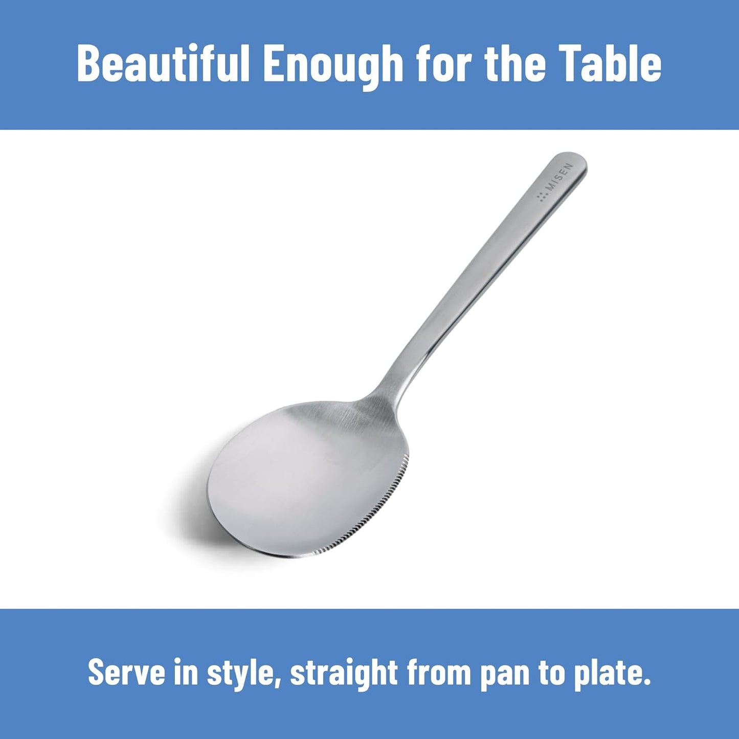 Misen Serrated Chef Spoon – Stainless Steel Multipurpose Cooking Spoon with Cutting Edge for Slicing Avocados Scooping Casseroles Breaking Ground Meat and Serving at the Table