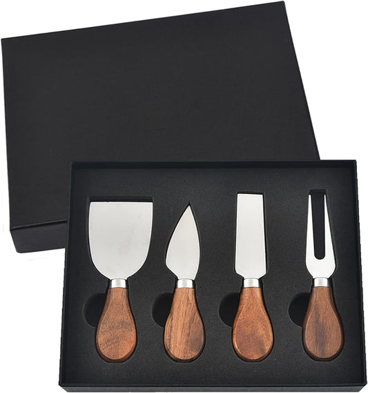 Cheese Knives with Cheese Slicer Cheese Cutter Cheese Fork,Cheese Spreading Knife for Charcuterie Boards and Cutlery Gift Set,6 Pieces Cheese Knife Set with Bamboo Wood Handle Steel Stainless