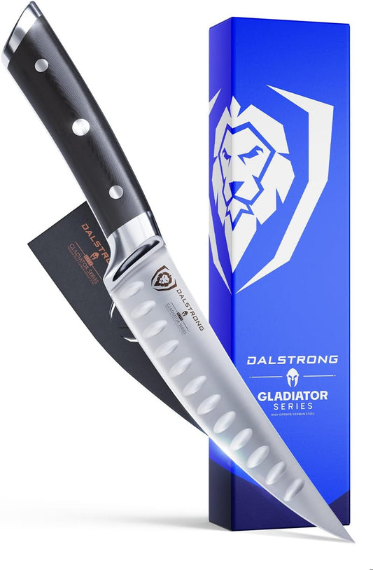 Dalstrong Fillet Knife - 7 inch Flexible Blade - Gladiator Series Elite - High Carbon German Steel - Black G10 Handle Boning Knife - w/Two Sheaths - Razor Sharp Kitchen Knife Gift - NSF Certified