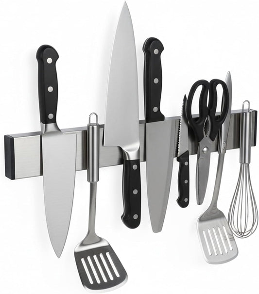 Magnetic Knife Holder for Wall - 12 Inch Stainless Steel Magnet Strip No Drill with Adhesive Tape, Kitchen Utensil Organizer