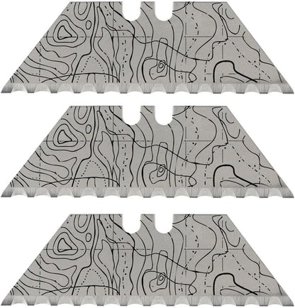 NDZ Performance Serrated Steel Blade Replacement for Utility Knife & Box Cutters, Custom Double Sided Laser Engraved Designs, Silver - Skull - 3 Pack