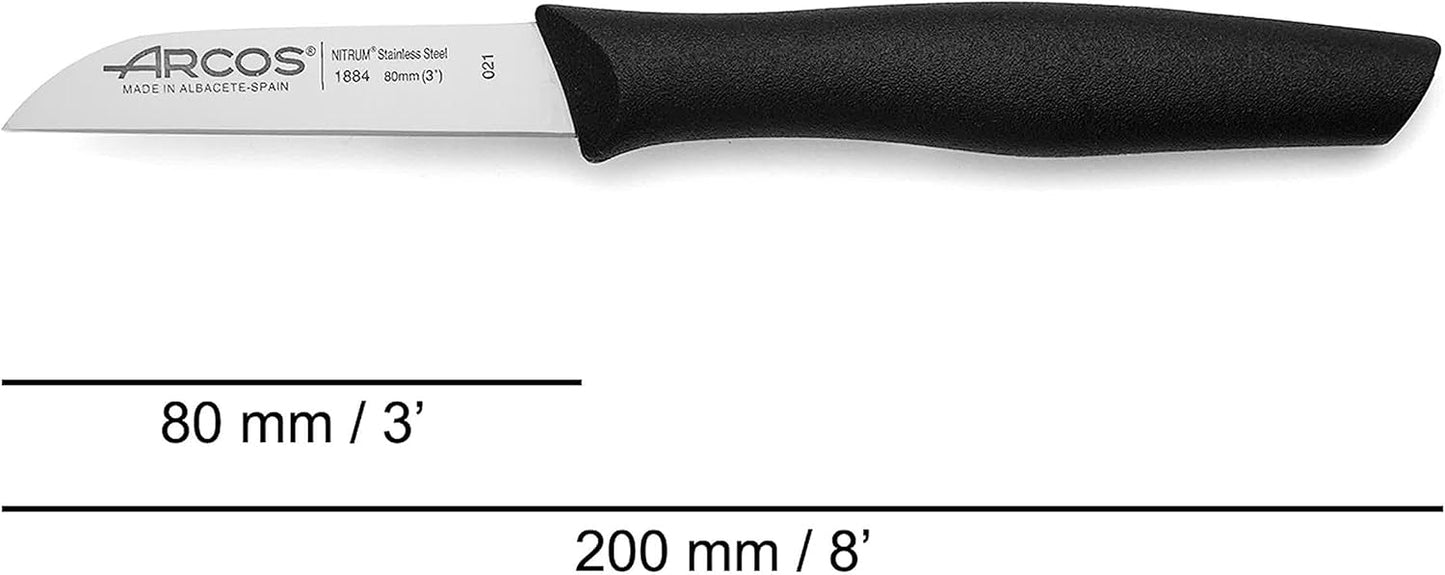 Arcos Set 3 pieces Paring Knife 3 Inch. 3 Paring Knives of Stainless Steel and Ergonomic Polypropylene Handle for Cutting Fruits, Vegetables and Tubers.. Series Nova. Color Black