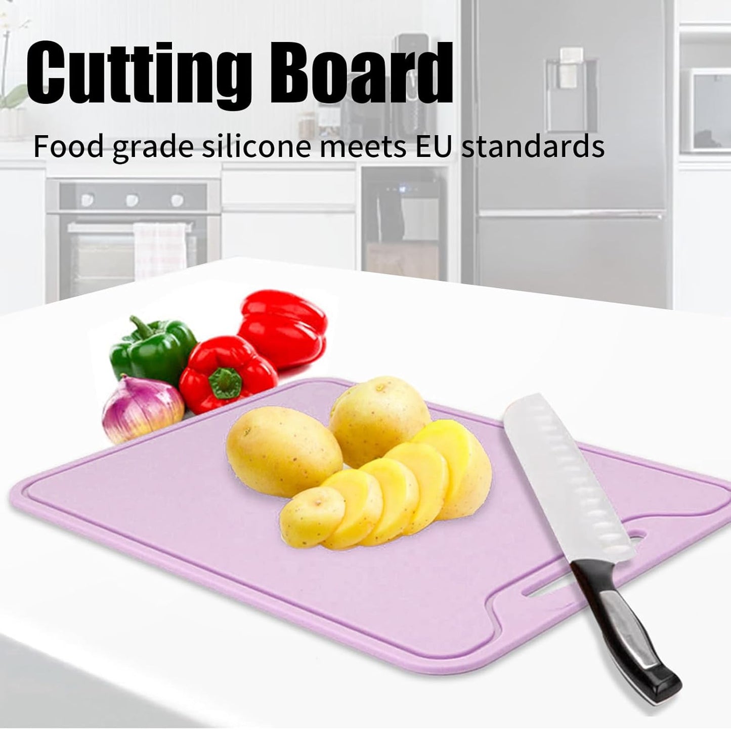 Flexible Cutting Boards, BPA Free Silicone Non-Slip Chopping Mat for Kitchen, Dishwasher Safe & Space-Saving with Hanging Hole (Blue)