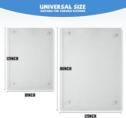 Mymonfif Tempered Glass Cutting Board for Kitchen, Clear Glass Board for Countertop, Heat Resistant, with Non-Slip Feet, 12x16" & 12x8" 2 Pcs Clear