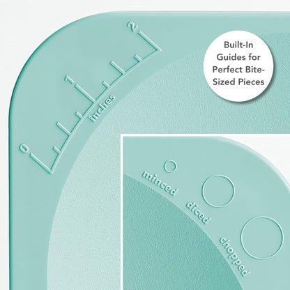 Safety Knife Set with Finger-Safe Stainless Steel Blade, Concave Cutting Board, Microplastic-Free Insert, Cooking with Kids, Dishwasher-Safe, Blunt Tips (Seaside Blue)