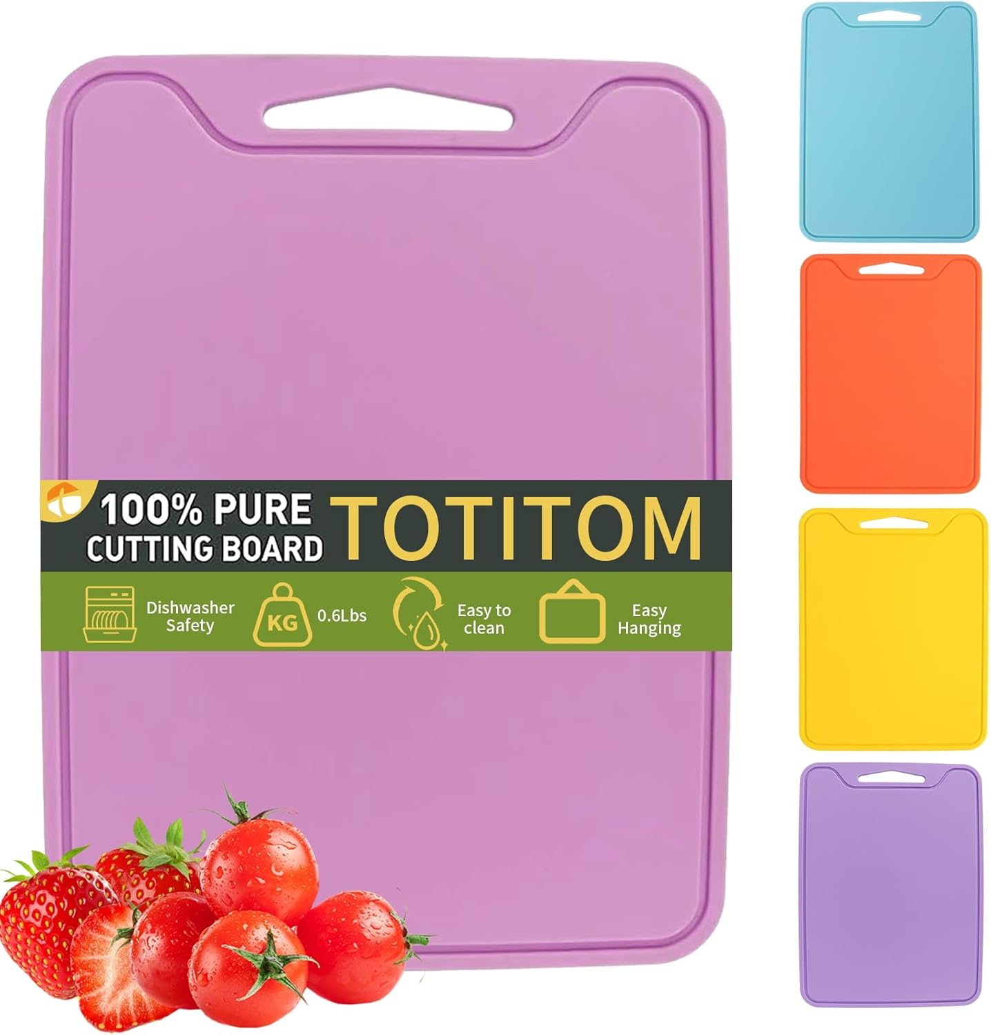 Flexible Plastic Cutting Boards for Kitchen, 11.8''x 8.6'' Silicone Cutting Board, BPA Free Non Slip Cutting Mat for Meat, Vegetables and Fruit with Easy Grip Handle, Dishwasher Safe (Yellow)