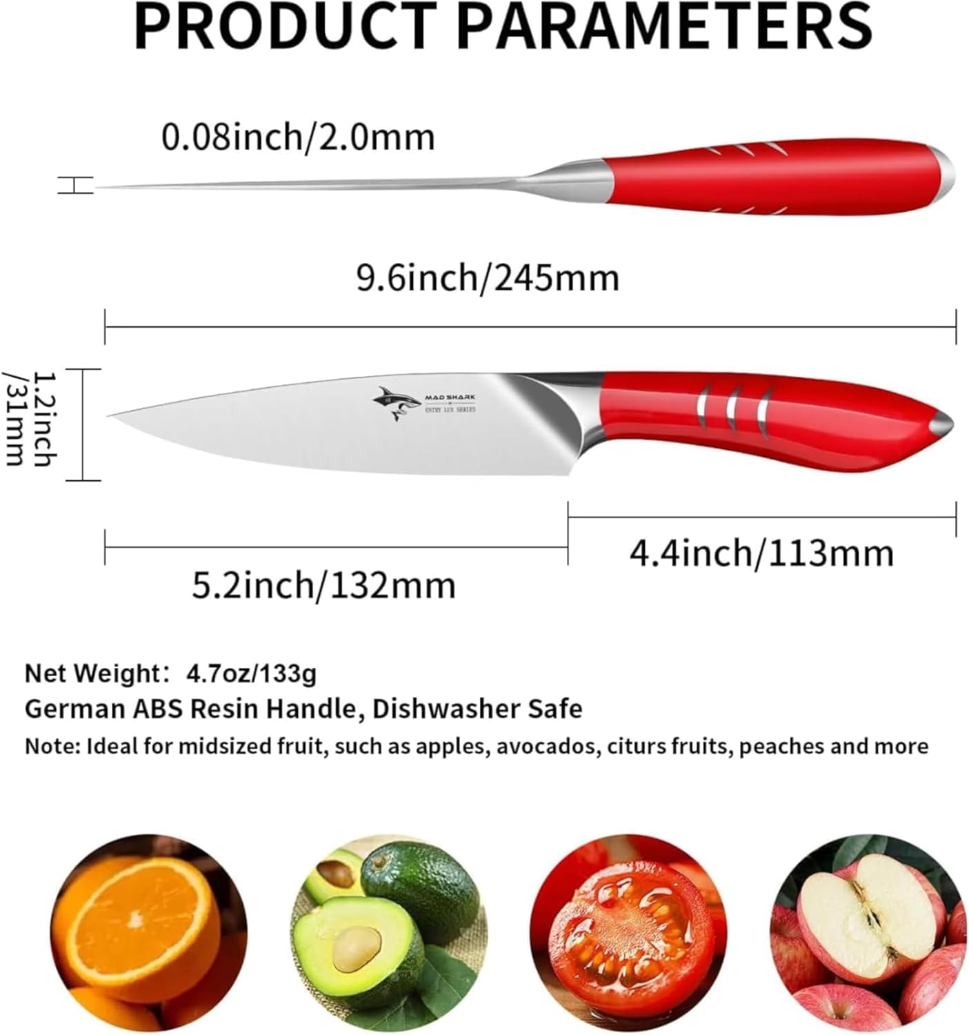 MAD SHARK 5 Inch Ultra Sharp Paring Knife, German Stainless Steel, Ergonomic Handle Design, Chopping Knife for Precise Cutting, Peeling, Slicing