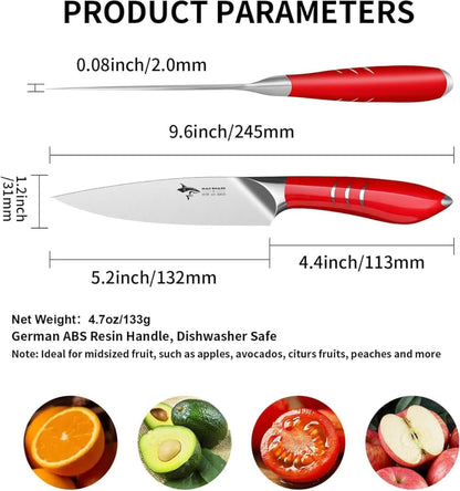 MAD SHARK 5 Inch Ultra Sharp Paring Knife, German Stainless Steel, Ergonomic Handle Design, Chopping Knife for Precise Cutting, Peeling, Slicing