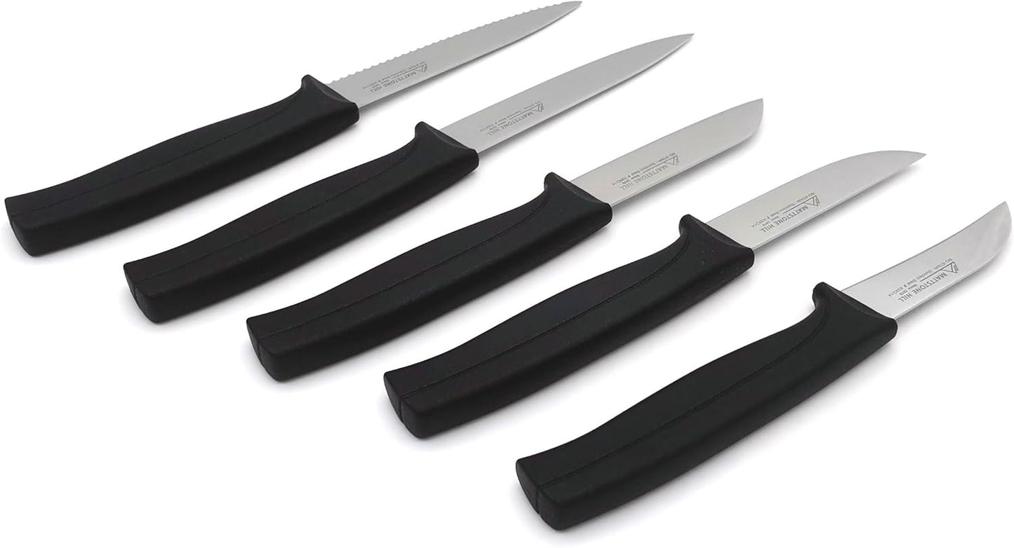 Kitchen Utility Knife - MATTSTONE HILL 4 Inch Paring Knife, Small Fruit & Vegetable Knife, Premium German Stell Blade, Black Handle