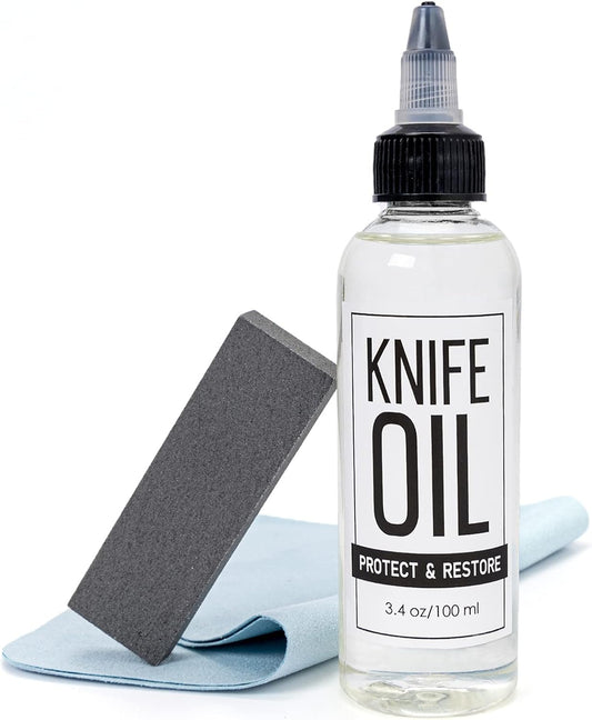 PuGez Knife Oil Rust Eraser Kit, Extra Large Rust Remover for Knives, Sword Maintenance Oil (3.4 oz) for Carbon Steel Blade, Cleaning, Protection And Lubricant Care Set