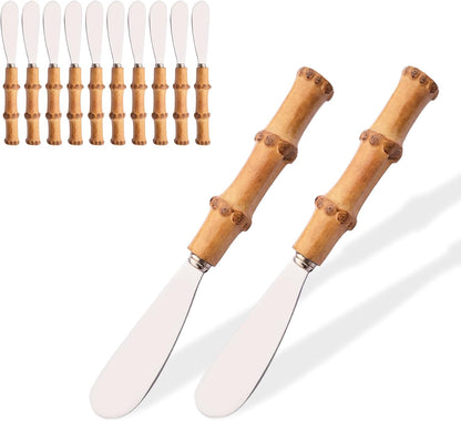 12 Pcs Cheese Spreader Knives, Stainless Steel Butter Spreader with Bamboo Handle, Kitchen Use Butter Knives Set, For Sandwich Cream Jam Bread Cake Condiment, 6.3 inch