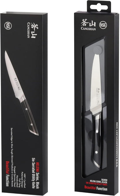 Cangshan HELENA Series German Steel Forged 5" Serrated Utility Knife (Black)