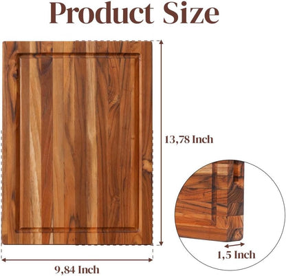 Teak Wood Cutting Board 18" x 14" x 0.6", 2-Piece Set for Kitchen Meat & Food Prep - Large Thin Edge Grain, Deep Juice Groove, Lightweight Solid Hardwood, Non-Toxic, BPA Free by New M Way