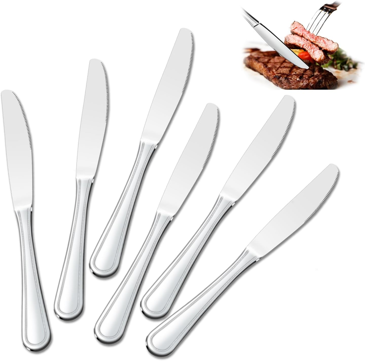 24 Pieces Knives Set - 9 Inches Dinner Knives, Butter Knife, Food Grade Stainless Steel Table Knife Set, Dishwasher Safe & Mirror Polished, Knife Silverware for Home/Restaurant/Kitchen