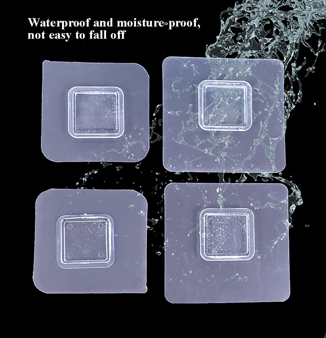 12 PCS Wall Mounted Replacement Sticky pads for Kitchen Bathroom Shower Caddy Organizer Rack Holder Nail Free Adhesive Hooks (Square)