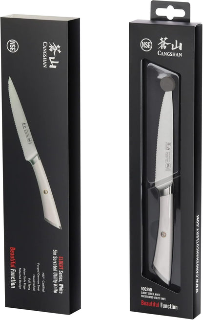 Cangshan ELBERT Series German Steel Forged 5" Serrated Utility Knife (White)