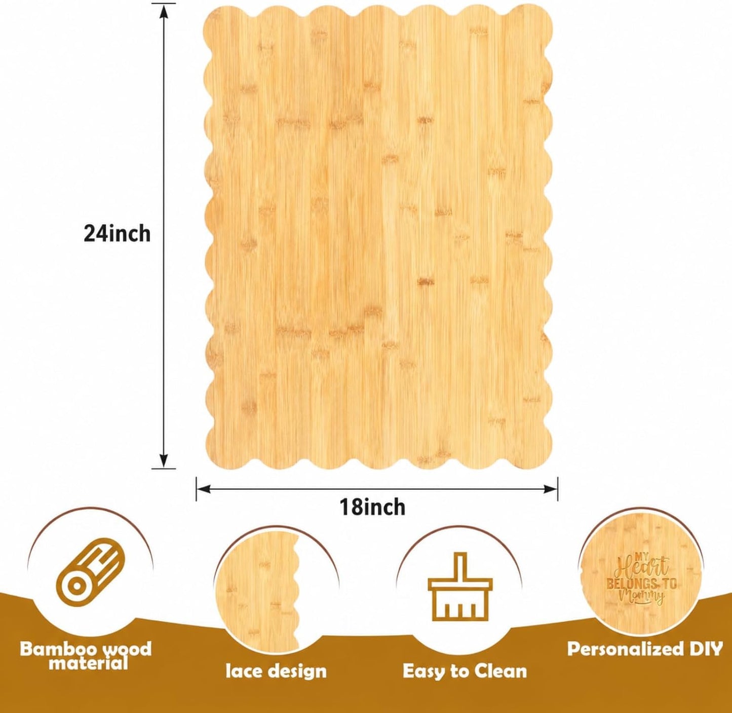 Scalloped Bamboo Cutting Board 15.7 x 11 inch Bamboo Charcuterie Cutting Board for Kitchen Laser Engraving DIY Housewarming Cheese Meat Fruit Bread Chopping Blocks