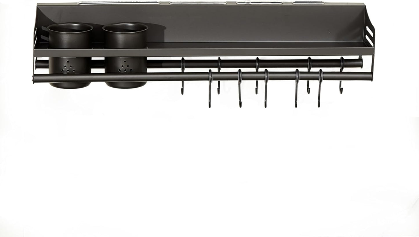 utensil hanger, wall mounted kitchen rail with hooks, waterproof hooks for kitchen utensils, easy installation without drilling (19.7 inches, Cup, 1)