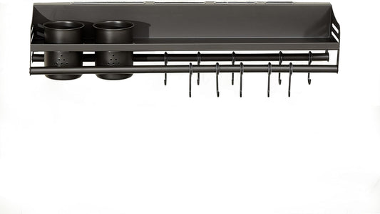 utensil hanger, wall mounted kitchen rail with hooks, waterproof hooks for kitchen utensils, easy installation without drilling (19.7 inches, Cup, 1)