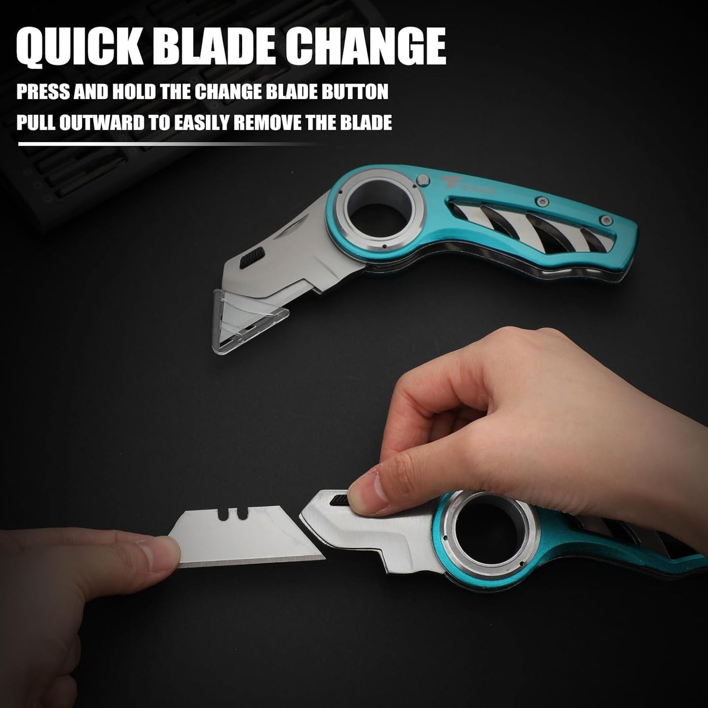 Tondiamo 4 Pcs Folding Pocket Utility Knife Heavy Duty Box Cutter Folding Razor Knife with Anti Slip Finger Loop Easy Change Blades 3 Lock Positions Design (Yellow,Red,Black,Green)